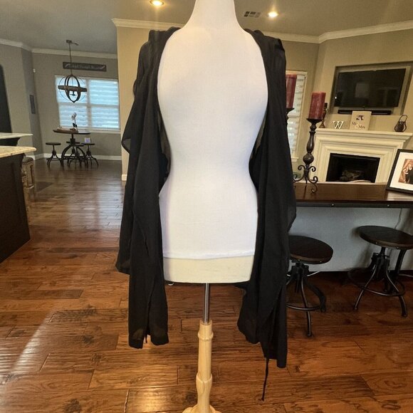 Torrid Black Voile Drape Front Jacket Women's Plus Size 4 4X Sheer Hooded Hood - Picture 12 of 16